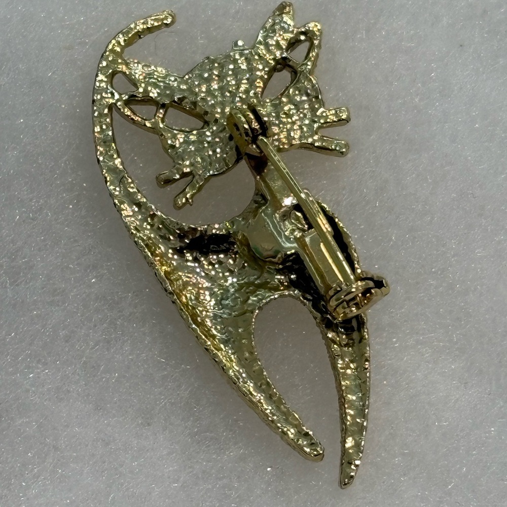 Cat Brooch Gold Tone Big Eyes Brushed Metal Preowned - Picture 4 of 4